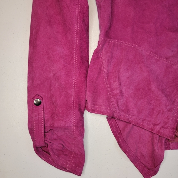 Elements by Vakko 100% Goat Suede Fusia Shacket, Asymmetrical Hem, size M - Picture 6 of 11